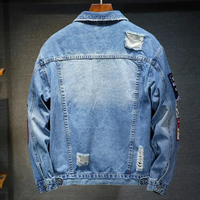 Men's Ripped Denim Jacket - Casual Punk Streetwear Coats