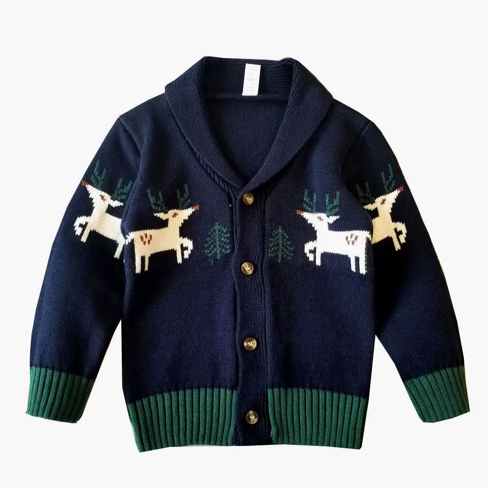 Children's Christmas Elk Lapel Cardigan