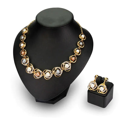 Saturn Ring Necklace and Pearl Necklace Set