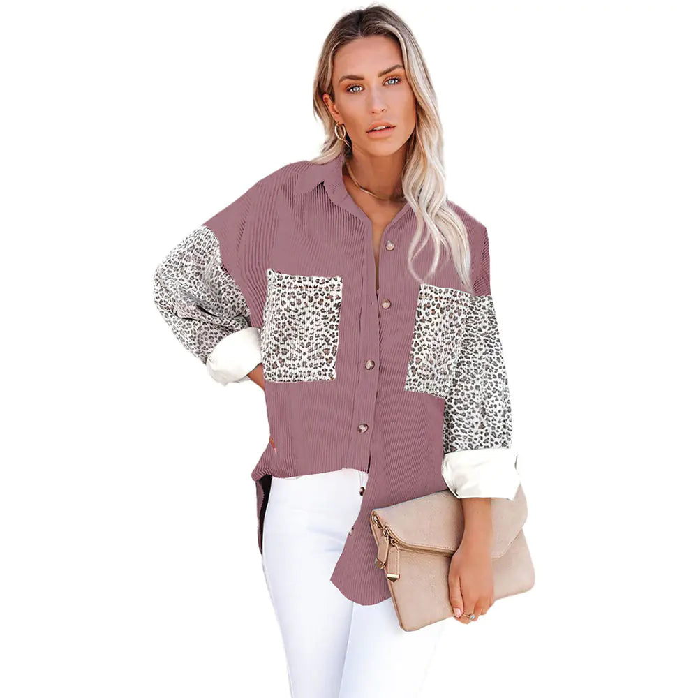 Leopard Print Loose Long Sleeve Jacket for Women