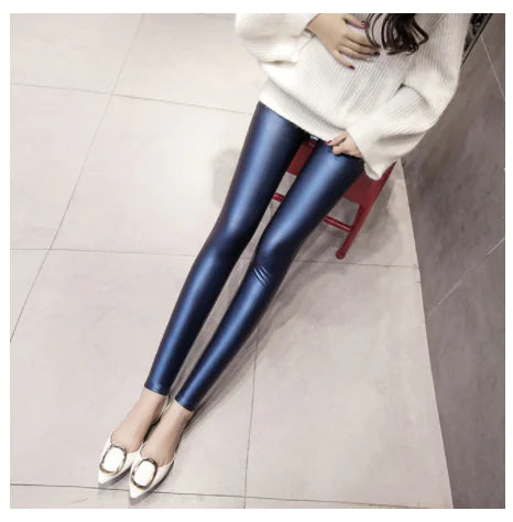 Plush PU Leather Women's Tight-Fitting Pants