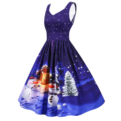 2021 Women's Christmas Party Dress with Floral Print