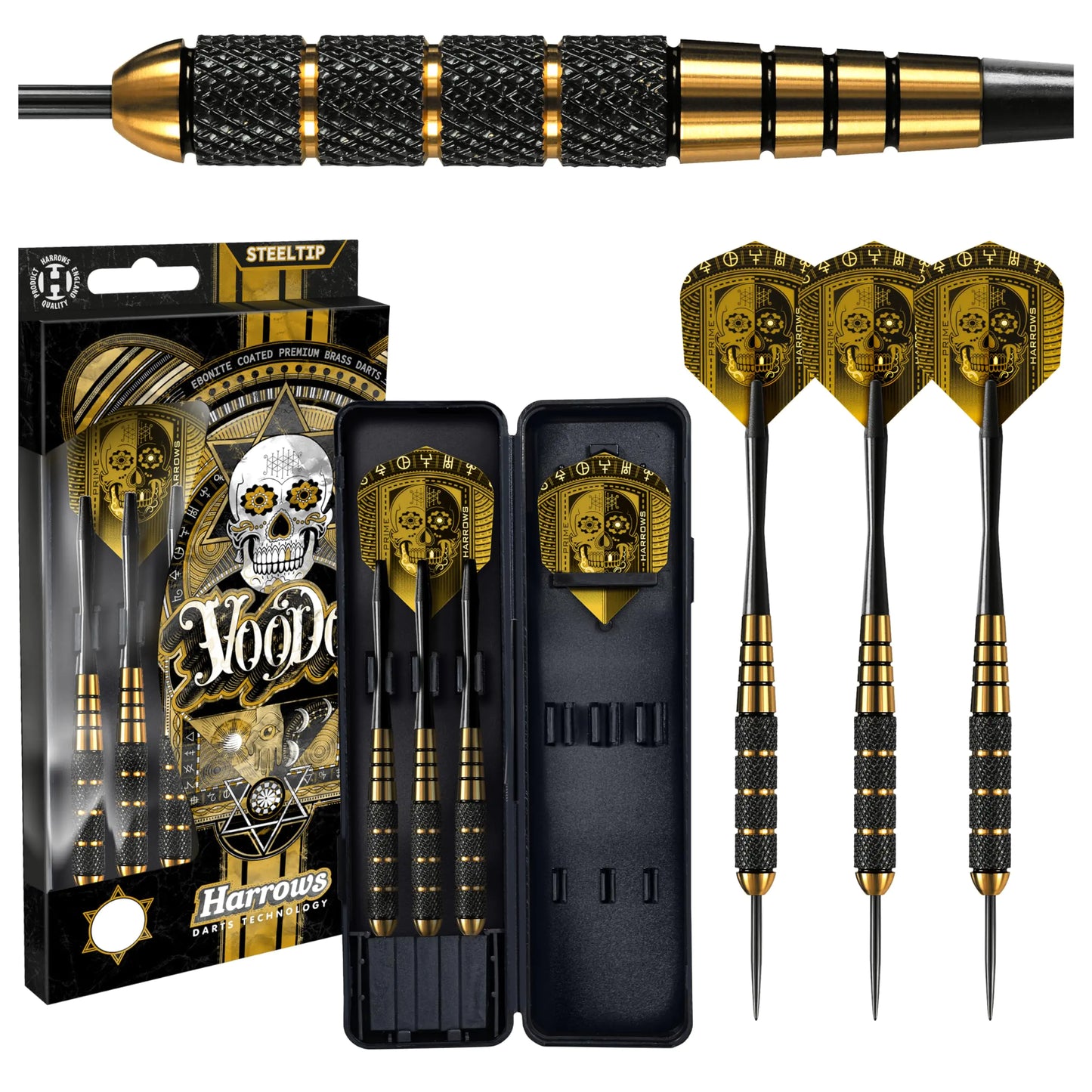 Harrows Voodoo Darts Steel Tip Darts Set Includes Speedline Shafts Marathon Gold Dart Flights Available in Sizes 19g 21g 23g 25g & 27g (25 Grams)