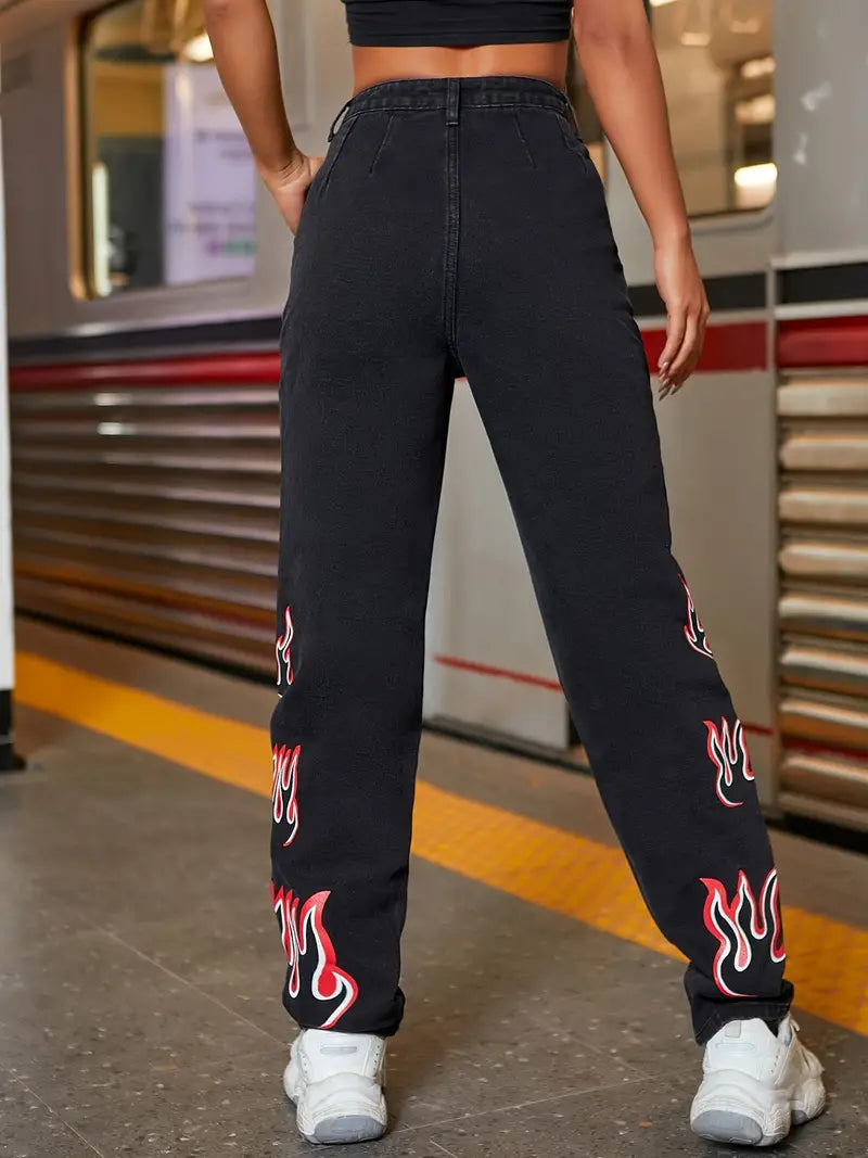 Black High Rise Straight Leg Grunge Denim Jeans for Women