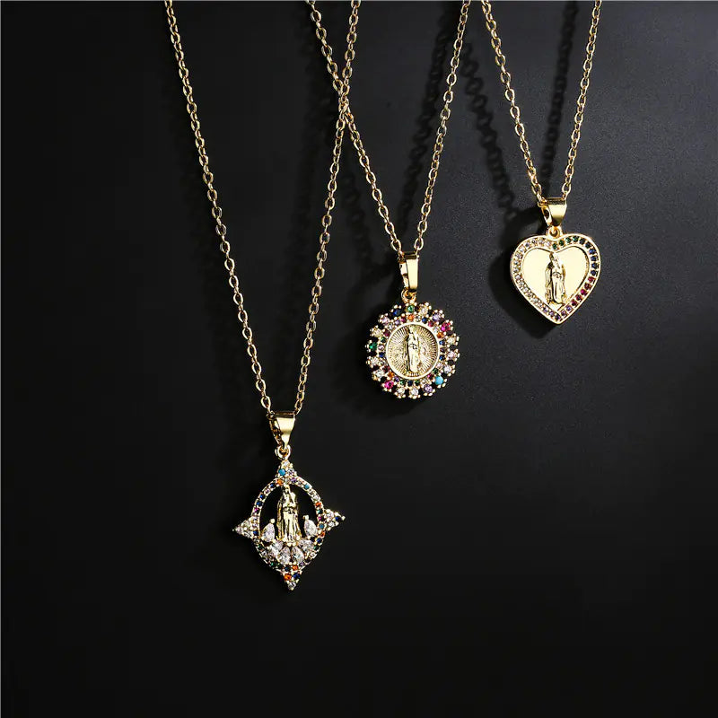 Trendy Religious Pendant Necklace with Mary Charm