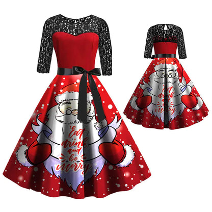 Elderly Women's Christmas Digital Dress