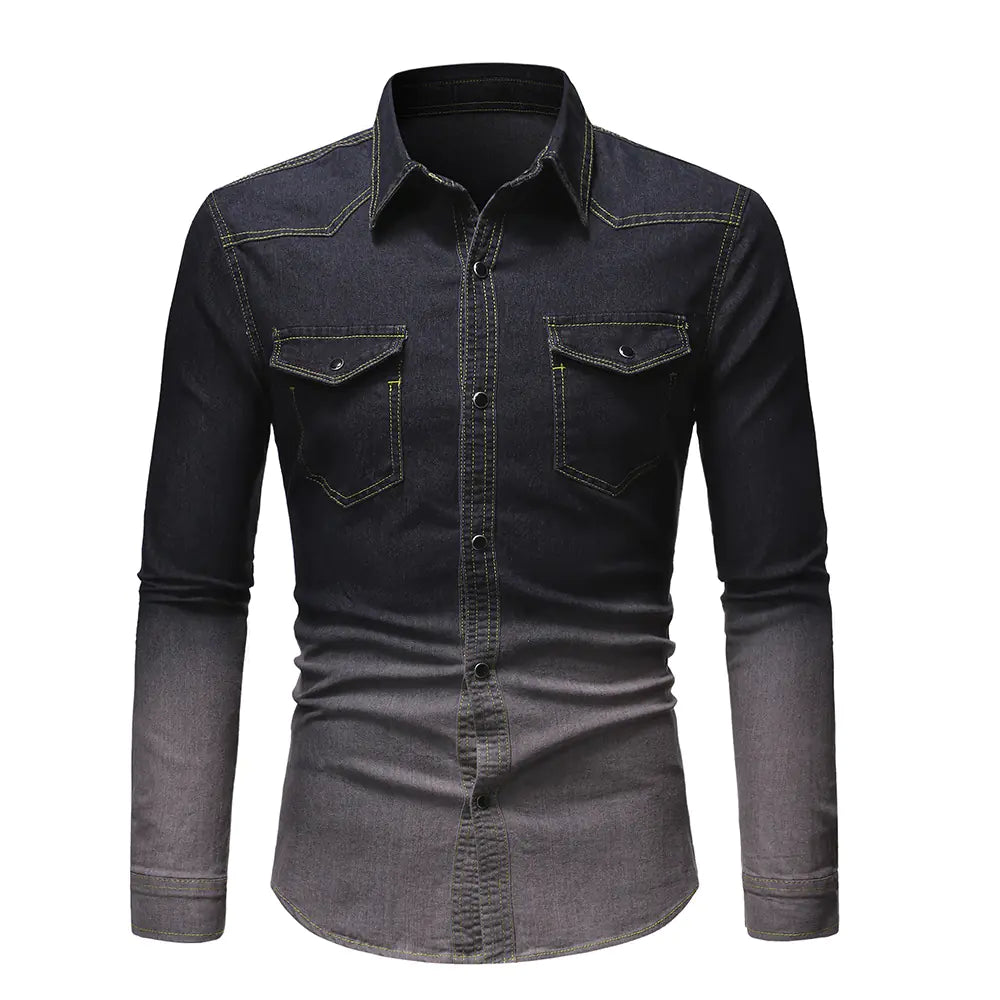 Men's Gradient Denim Long Sleeve Shirt