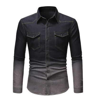Men's Gradient Denim Long Sleeve Shirt
