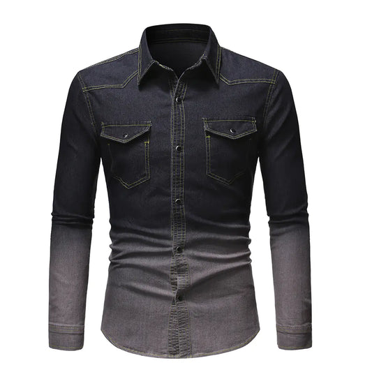 Men's Gradient Denim Long Sleeve Shirt