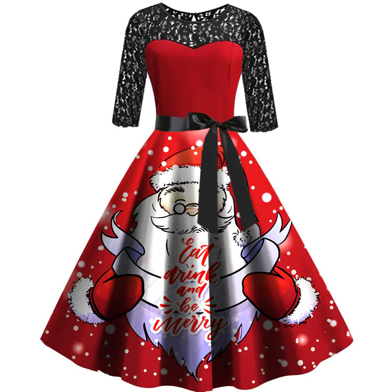 Elderly Women's Christmas Digital Dress