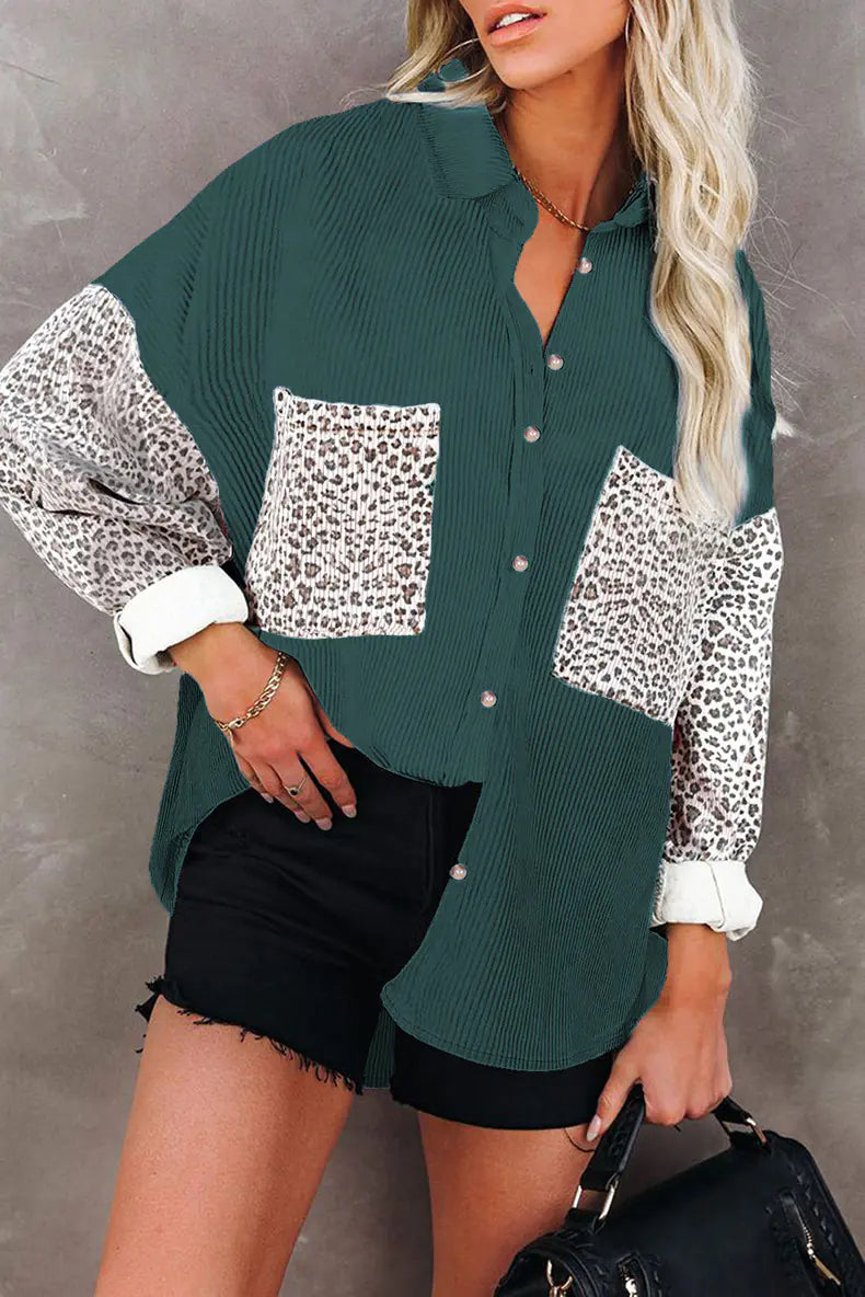 Leopard Print Loose Long Sleeve Jacket for Women