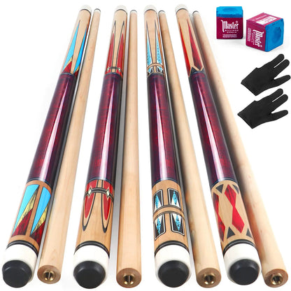 AKLOT Pool Cues | Set of 4 Pool Cue Sticks Made Canadian Maple Wood | Unique Design and Durable Cue Stick for Professional Billiard Players