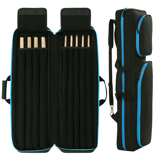 HOMBYS 4x5 Pool Cue Case Holds 4 Butts & 5 Shafts Billiard Stick Carrying Case Pool Stick Bag with Large Capacity Accessories Pockets (Black with Blue Large-33.5"x3.54"x7.68")