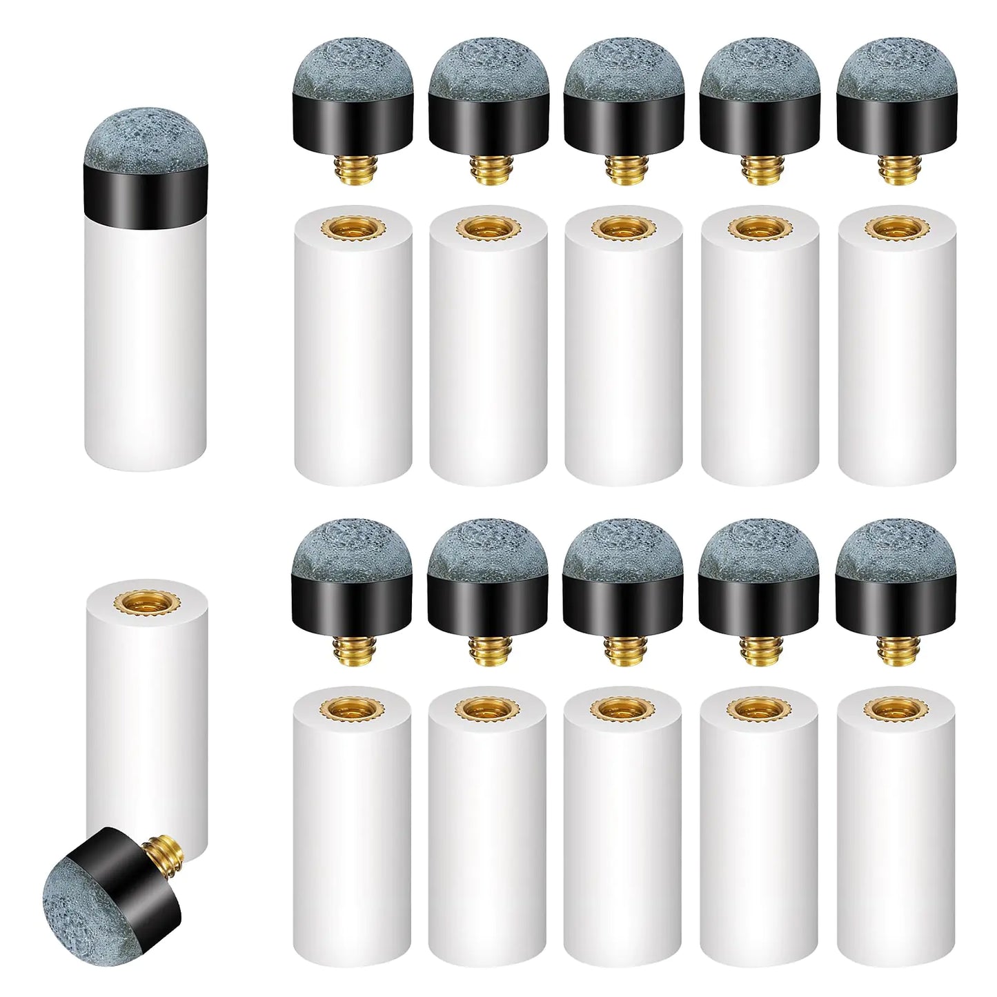 Tucnoeu 10 Sets Pool Stick Tips Replacement with White Pool Cue Stick 13mm Gray Ferrules Screw On Pool Cue Tips Billiard Cue Tips