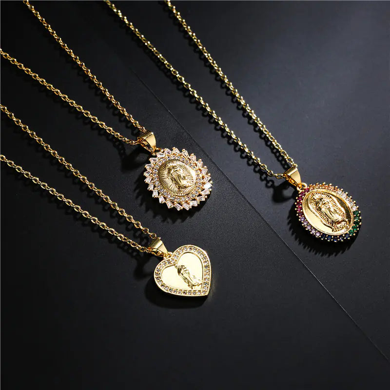 Trendy Religious Pendant Necklace with Mary Charm