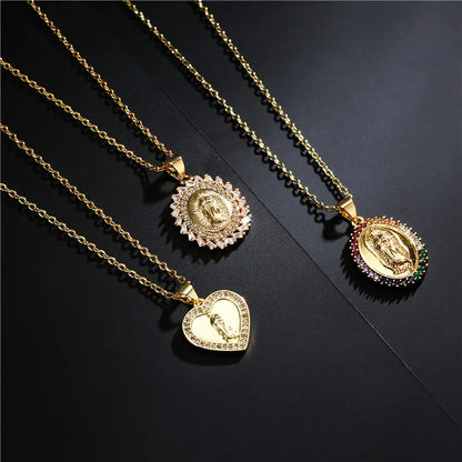 Trendy Religious Pendant Necklace with Mary Charm