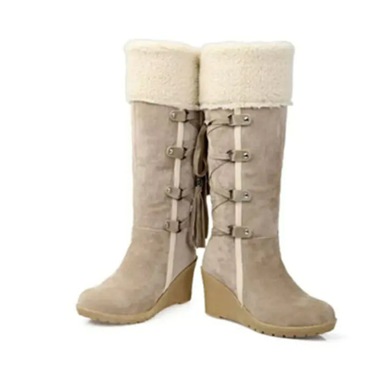 Plus Size Suede High-Top Boots with Fringe 40-43