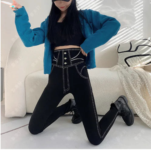 Slim Fit High-Waisted Denim Pencil Pants