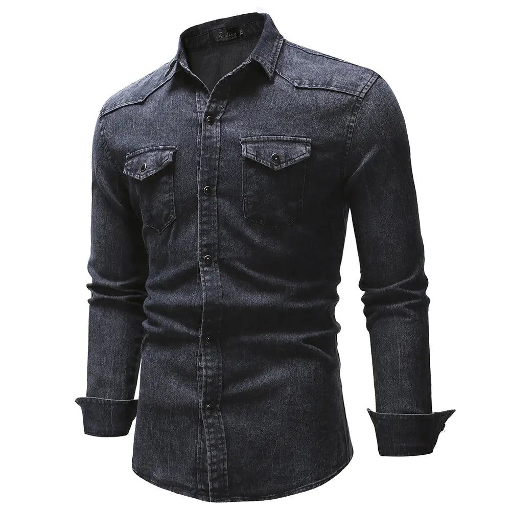 Men's Gradient Denim Long Sleeve Shirt