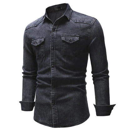 Men's Gradient Denim Long Sleeve Shirt
