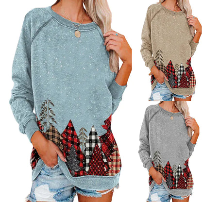Christmas Snowflake Tree Print Long Sleeve Sweatshirt