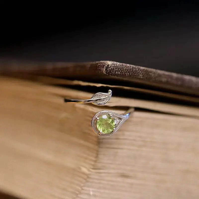 Olivine Green Gem Leaf and Branch Open Ring