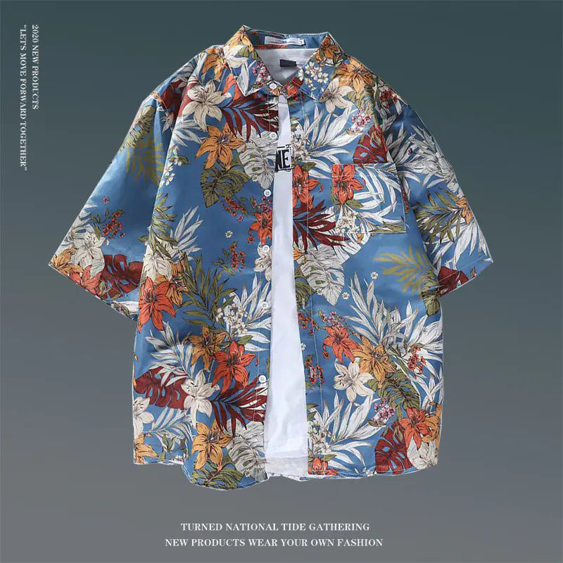 Men's Vintage Hawaiian Floral Beach Shirt (Loose Fit)