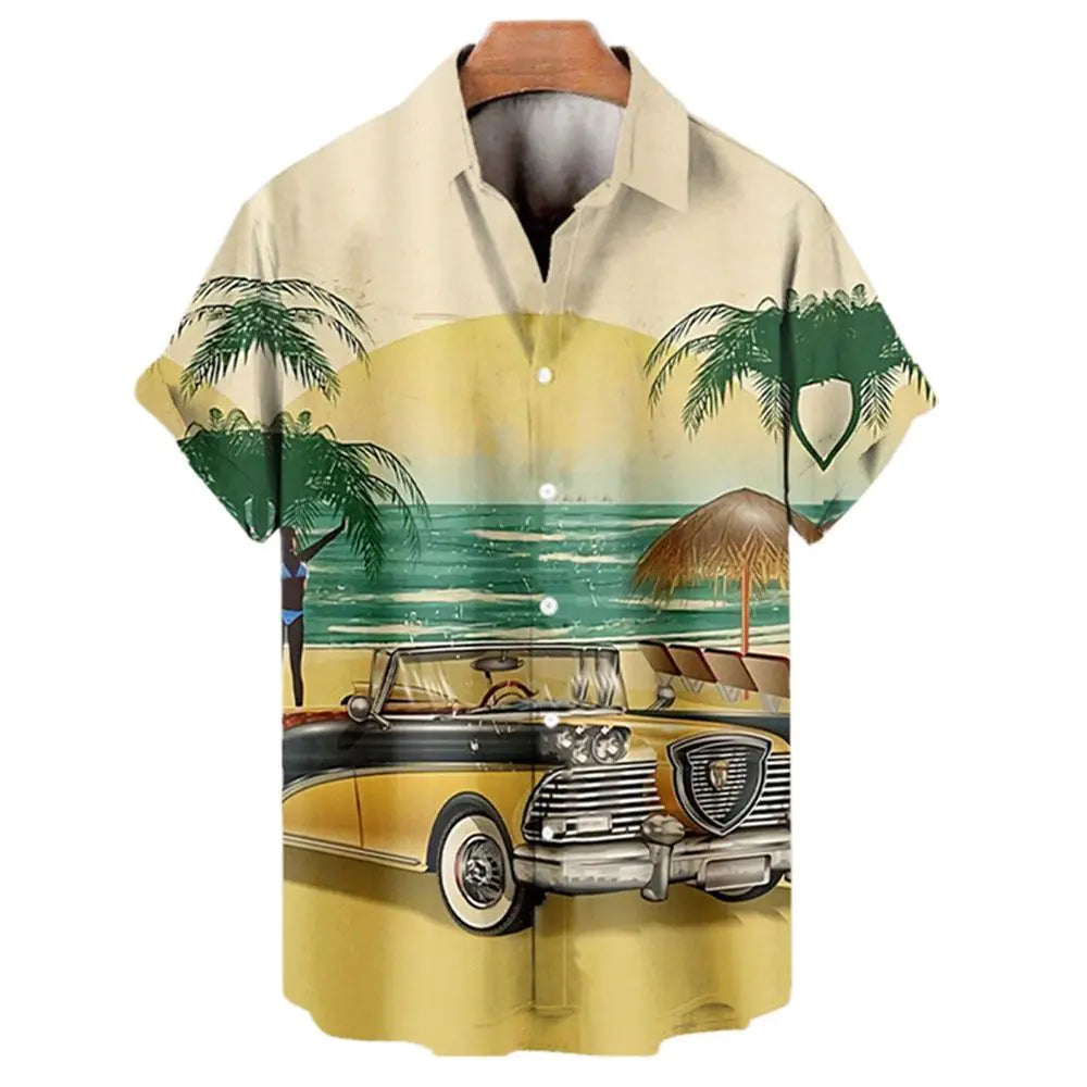 Men's Loose Fit 3D Hawaiian Print Short Sleeve Shirt