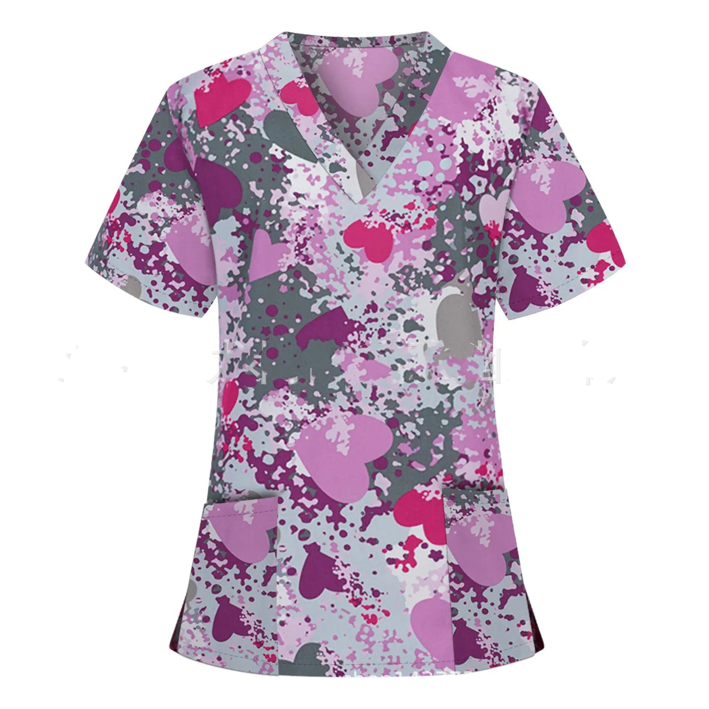 Nurse Uniform Pocket V-Neck Short-Sleeved T-Shirt