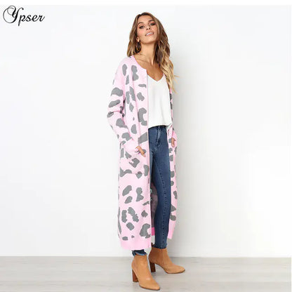 Leopard Print Long Cardigan for Women - Holiday Sweater