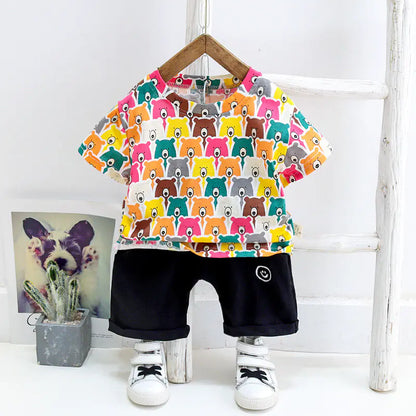 Summer Baby Cartoon Short Sleeve Outfit Set