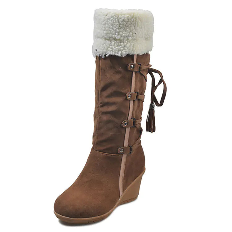 Plus Size Suede High-Top Boots with Fringe 40-43