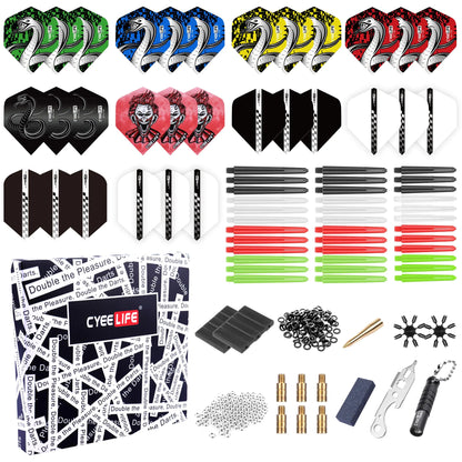 CyeeLife 180 Piece Darts Custom Fit Pack Set Includes Flights Shafts Rubber O-Rings Flight Protecter and Accessories