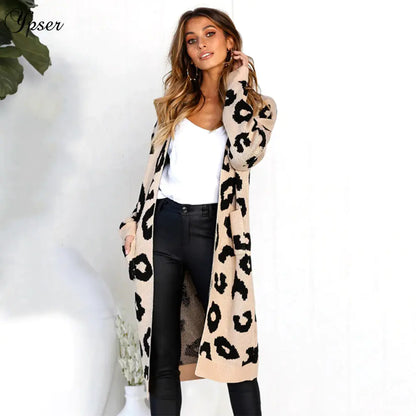 Leopard Print Long Cardigan for Women - Holiday Sweater