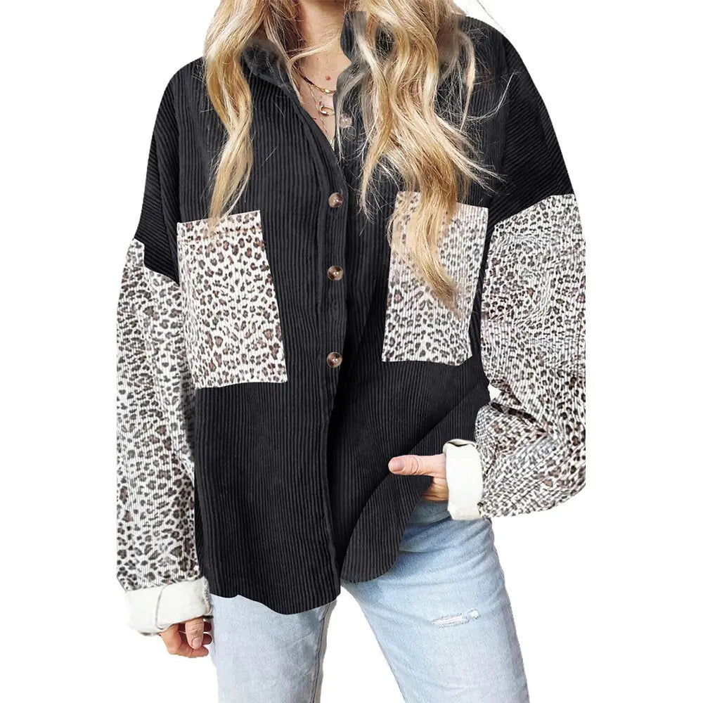 Leopard Print Loose Long Sleeve Jacket for Women