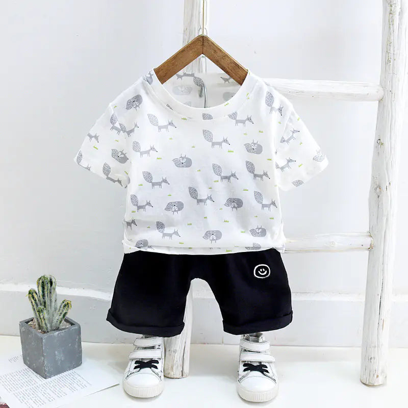 Summer Baby Cartoon Short Sleeve Outfit Set