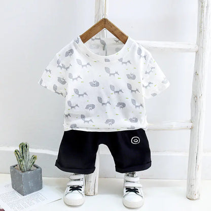 Summer Baby Cartoon Short Sleeve Outfit Set