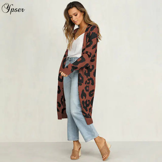 Leopard Print Long Cardigan for Women - Holiday Sweater