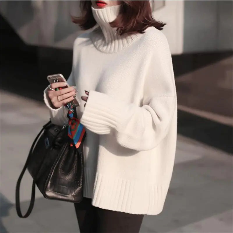 Women's Chunky Knit Cashmere Sweater - Autumn Winter