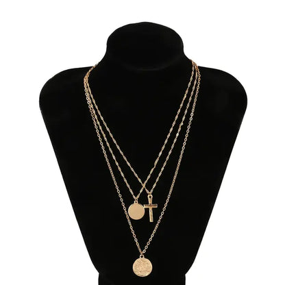 Retro Queen Cross Coin Layered Necklace for Women