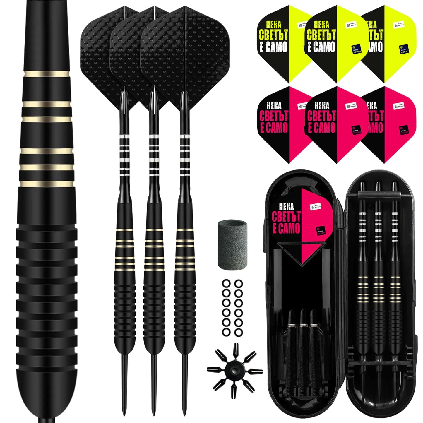 Lavishio Professional Dart Set 23 g 3 Aluminum Shafts Steel Tip Darts Includes Extra Flights and Replaceable Shafts