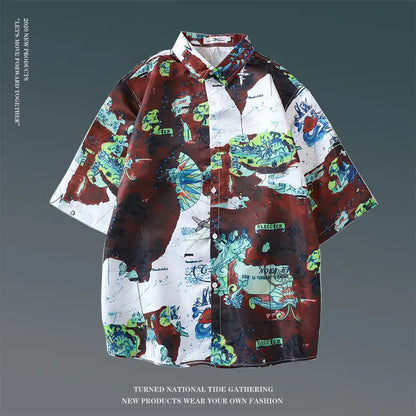 Men's Vintage Hawaiian Floral Beach Shirt (Loose Fit)