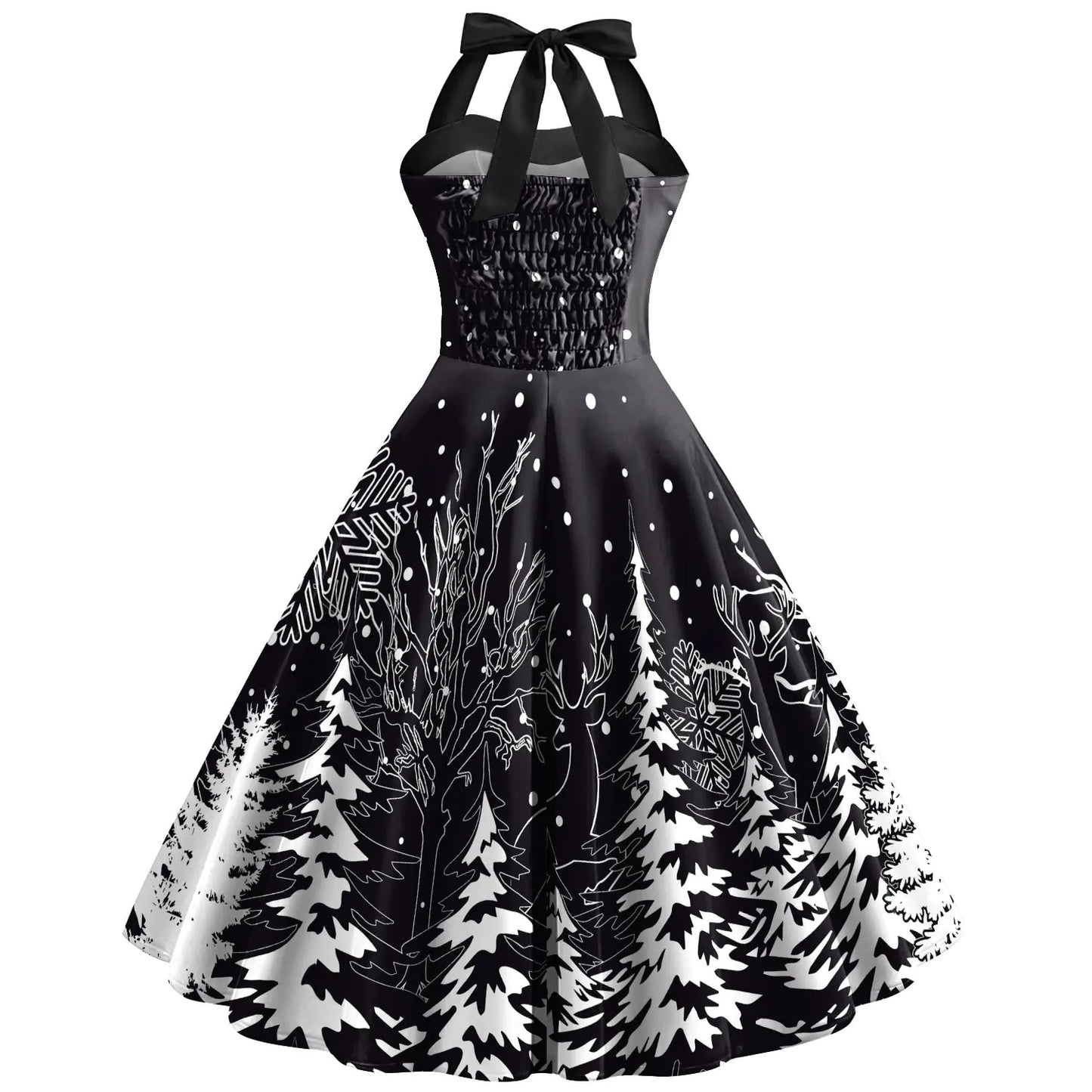 Women's High Waist Dress with Christmas Snowflake Print