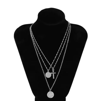 Retro Queen Cross Coin Layered Necklace for Women