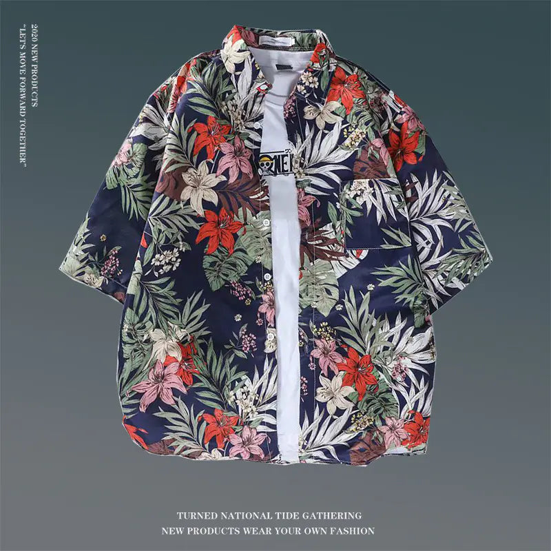 Men's Vintage Hawaiian Floral Beach Shirt (Loose Fit)