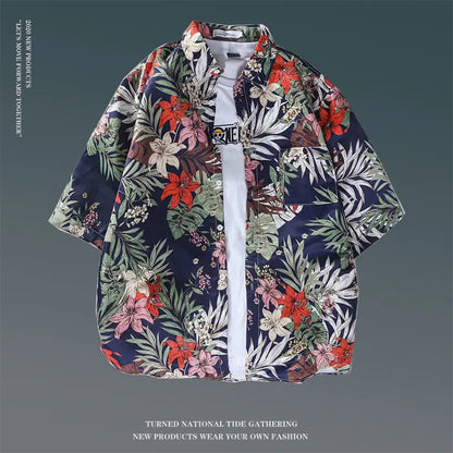 Men's Vintage Hawaiian Floral Beach Shirt (Loose Fit)