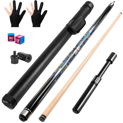 Kmise 58 20oz Pool Cue with Telescopic Fiber Extension Cue Canadian Maple Handmade Professional Billiard Pool Cue Set with Leather Pool Cue Case Pool Chalk and Gloves. (Pattern 2)