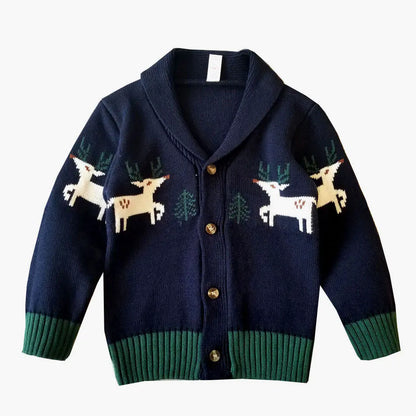 Children's Christmas Elk Lapel Cardigan