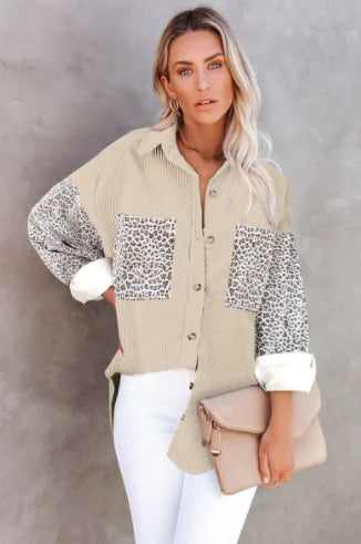 Leopard Print Loose Long Sleeve Jacket for Women