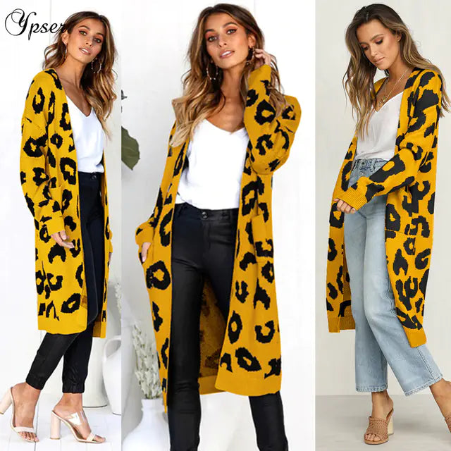 Leopard Print Long Cardigan for Women - Holiday Sweater